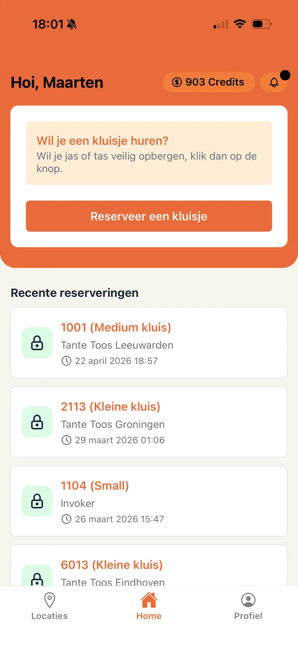 Schermafbeelding van de Tante Toos app: Je startscherm
